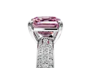 Solitaire Engagement Ring Setting for Fancy Pink Asscher Cut Center with Multi-Row Pave Accents and Basket Head in Platinum