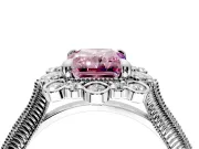 Milgrain Halo Engagement Ring Setting for Fancy Pink Radiant Cut Center with Bezel Point Accents and Prong Head in White Gold