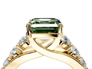 Solitaire Engagement Ring Setting for Fancy Green Asscher Cut Center with Graduated Shared Prongs and Prong Head in Yellow Gold