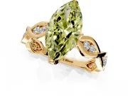 Solitaire Engagement Ring Setting for Fancy Yellow Marquise Center with Accented Twist Band and Leaf Prong Head in Yellow Gold