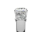 3 Stone Engagement Ring Setting for Princess Cut Center with Raised Basket Heads and Prong Head in Platinum