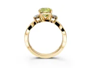 3 Stone Engagement Ring Setting for Fancy Yellow Cushion Cut Center with Pave Twist Band and Prong Head in Yellow Gold