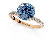 Solitaire Engagement Ring Setting for Fancy Blue Round Cut Center with Micro Pave Band and Prong Head in Rose Gold