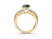 5 Stone Engagement Ring Setting for Fancy Green Round Cut Center with Graduated Accents and Prong Head in Yellow Gold