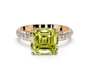 Solitaire Engagement Ring Setting for Fancy Yellow Asscher Cut Center with Domed Multi-Row Pave Band and Prong Head in Rose Gold