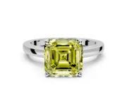 Solitaire Engagement Ring Setting for Fancy Yellow Asscher Cut Center with Basket Rail and Prong Head in Sterling Silver