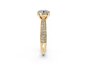 Solitaire Engagement Ring Setting for Round Cut Center with Multi-Row Accents and Prong Head in Yellow Gold