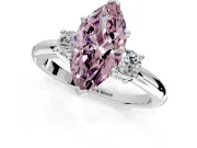 3 Stone Engagement Ring Setting for Fancy Pink Marquise Center with Wide Plain Band and Prong Head in Platinum