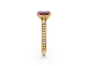 Rope Engagement Ring Setting for Fancy Pink Emerald Cut Center with Accent Shoulders and Prong Head in Yellow Gold