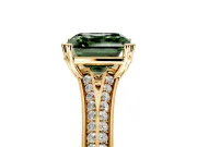 Solitaire Engagement Ring Setting for Fancy Green Asscher Cut Center with Pave Rail Split Shank and Prong Head in Yellow Gold
