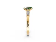 3 Stone Engagement Ring Setting for Fancy Green Oval Center with Channel Baguette Accents and Prong Head in Yellow Gold