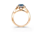 Halo Engagement Ring Setting for Fancy Blue Round Cut Center with Pave Split Shank and Prong Head in Rose Gold