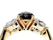3 Stone Engagement Ring Setting for Fancy Black Pear-Shaped Center with Large Pear-Shaped Accents and Prong Head in Yellow Gold