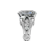 Solitaire Engagement Ring Setting for Emerald Cut Center with Marquise and Bezel Accents and Prong Head in Platinum
