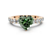 Shared-Prong Engagement Ring Setting for Fancy Green Heart-Shaped Center with Graduated Accents and Prong Head in Rose Gold