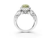 Milgrain Halo Engagement Ring Setting for Fancy Yellow Princess Cut Center with Shoulder Bezels and Prong Head in Sterling Silver