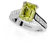 Solitaire Engagement Ring Setting for Fancy Yellow Emerald Cut Center with Channel Band and Double Claw Prong Head in Sterling Silver