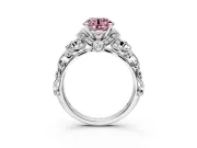 Solitaire Engagement Ring Setting for Fancy Pink Round Cut Center with Filigree Band and Prong Head in White Gold