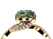 Solitaire Engagement Ring Setting for Fancy Green Cushion Cut Center with Narrow Twist Pave Band and Prong Head in Yellow Gold