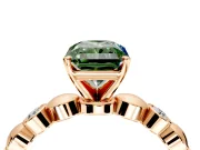 Solitaire Engagement Ring Setting for Fancy Green Radiant Cut Center with Beaded Bezel Station Band and Prong Head in Rose Gold