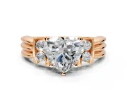 Solitaire Engagement Ring Setting for Heart-Shaped Center with Grooved Bar Accent Band and Prong Head in Rose Gold