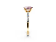 Baguette Engagement Ring Setting for Fancy Pink Oval Center with Alternating Bar-Set Band and Prong Head in Yellow Gold