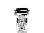 Solitaire Engagement Ring Setting for Fancy Black Asscher Cut Center with Graduated Shared Prongs and Prong Head in White Gold