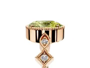 Milgrain Bezel Engagement Ring Setting for Fancy Yellow Oval Center with Marquise Stations and Bezel Head in Rose Gold
