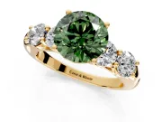 5 Stone Engagement Ring Setting for Fancy Green Round Cut Center with Graduated Accents and Prong Head in Yellow Gold