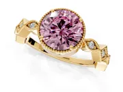 Milgrain Bezel Engagement Ring Setting for Fancy Pink Round Cut Center with Marquise Stations and Bezel Head in Yellow Gold