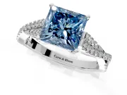 Solitaire Engagement Ring Setting for Fancy Blue Princess Cut Center with Twisted Pave Split Shank and Prong Head in Platinum