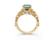 Solitaire Engagement Ring Setting for Fancy Green Asscher Cut Center with Filigree Band and Prong Head in Yellow Gold