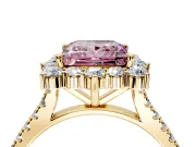 Halo Engagement Ring Setting for Fancy Pink Princess Cut Center with Single-Row Pave, Open Basket and Prong Head in Yellow Gold