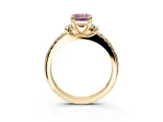 Paired Accent Engagement Ring Setting for Fancy Pink Emerald Cut Center with Pave Band and Prong Head in Yellow Gold