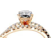 Solitaire Engagement Ring Setting for Emerald Cut Center with Woven 3-Strand Pave Band and Prong Head in Rose Gold