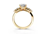Cluster Engagement Ring Setting for Princess Cut Center with 2-Row Shoulder Clusters and Prong Head in Yellow Gold