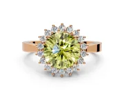 Starburst Halo Engagement Ring Setting for Fancy Yellow Round Cut Center with Flat Cathedral Band and Prong Head in Rose Gold