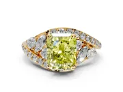 Halo Engagement Ring Setting for Fancy Yellow Radiant Cut Center with Marquise and Pave Bypass Band and Prong Head in Yellow Gold