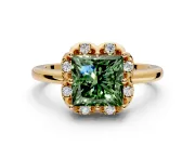 Floral Frame Engagement Ring Setting for Fancy Green Princess Cut Center with Accent Clusters and Prong Head in Yellow Gold