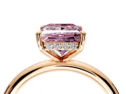 Hidden Halo Engagement Ring Setting for Fancy Pink Princess Cut Center with Thin Rounded Band and Prong Head in Rose Gold