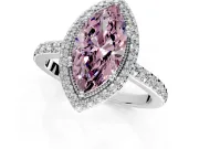 Halo Engagement Ring Setting for Fancy Pink Marquise Center with Inner Milgrain Border and Prong Head in Platinum