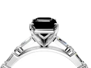 Baguette Engagement Ring Setting for Fancy Black Emerald Cut Center with Alternating Bar-Set Band and Prong Head in Platinum