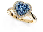 Halo Engagement Ring Setting for Fancy Blue Heart-Shaped Center with Twist Band and Prong Head in Yellow Gold