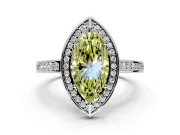 Halo Engagement Ring Setting for Fancy Yellow Marquise Center with Framed Halo, Pave Band and Prong Head in Platinum