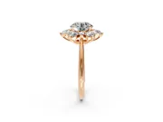 Small-Accent Cluster Halo Engagement Ring Setting for Round Cut Center with Plain Band and Prong Head in Rose Gold