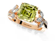 Floral Engagement Ring Setting for Fancy Yellow Asscher Cut Center with Trailing Marquise Accents and Prong Head in Rose Gold