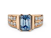 Bezel Engagement Ring Setting for Fancy Blue Emerald Cut Center with Wide Channel-Set Band and Bezel Head in Rose Gold