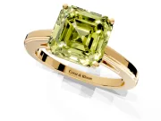 Solitaire Engagement Ring Setting for Fancy Yellow Asscher Cut Center with Flat-Sided Plain Band and Prong Head in Yellow Gold