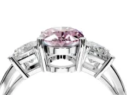 3 Stone Engagement Ring Setting for Fancy Pink Oval Center with Matching Side Accents and Prong Head in White Gold