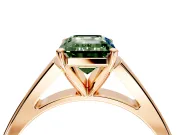 Solitaire Engagement Ring Setting for Fancy Green Emerald Cut Center with Tapered Split Shoulders and Prong Head in Rose Gold
